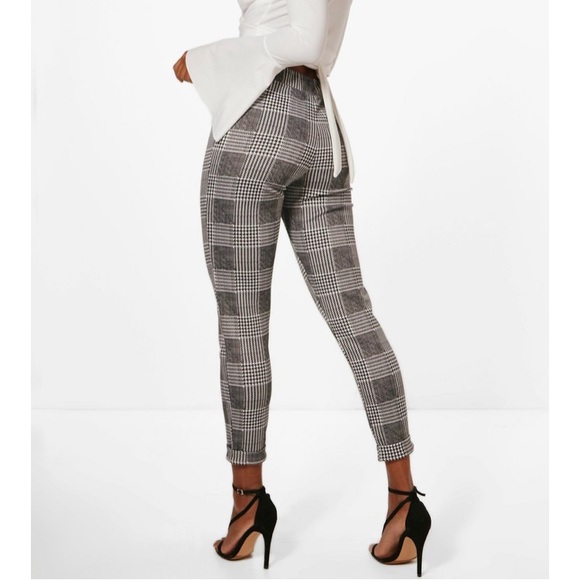 BOOHOO DOGTOOTH SKINNY STRETCH PANTS - Picture 2 of 5